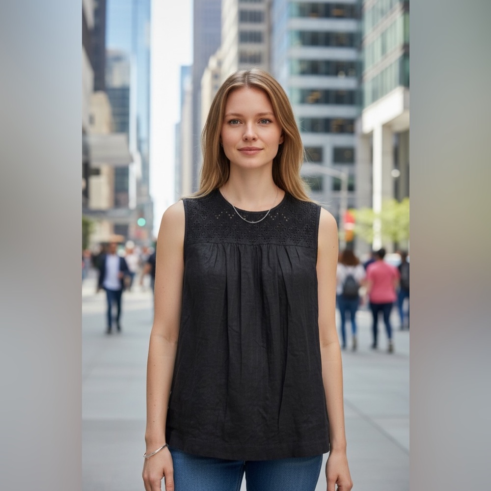 J. Crew Black Sleeveless Flowy Top with Eyelet Accents